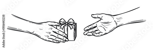 Two hands exchanging a gift box with a bow, symbolizing generosity and appreciation, perfect for holiday marketing campaigns and thank you messages.