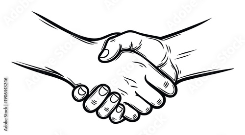 Outline drawing of two clasped hands symbolizing trust, cooperation, and a strong professional relationship, ideal for conveying unity in corporate presentations and educational materials.