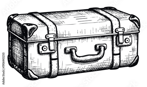 Stylish hand drawn vintage luggage perfect for depicting exciting travel adventures, international journeys, or nostalgic vacation concepts in various projects.