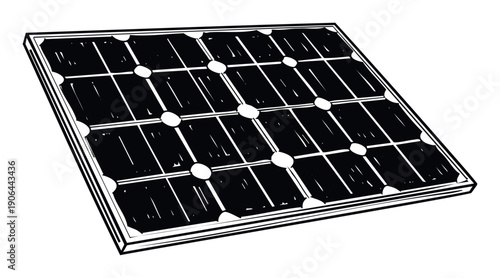 A bold graphic illustration of a modern solar energy panel, representing sustainable technology and renewable power generation, ideal for environmental campaigns and energyrelated