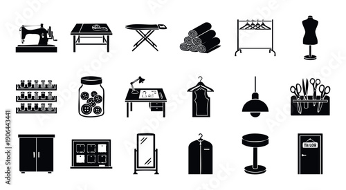 Comprehensive collection of essential tailoring equipment and sewing accessories perfect for craft projects textile industry marketing materials or small business signage needs