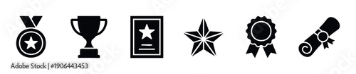 Collection of award and achievement icons representing success, recognition, and victory, perfect for educational materials, business presentations, sports events, and competitive branding