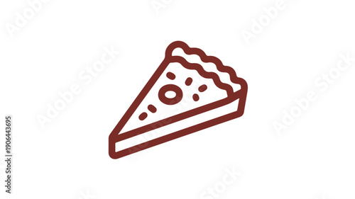 Minimalist red line icon of a quiche lorraine slice on white background simple food symbol