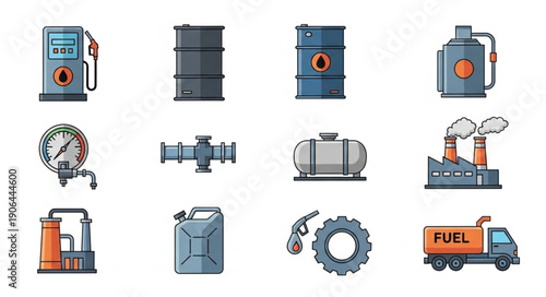 Collection of industrial fuel and oil industry icons.