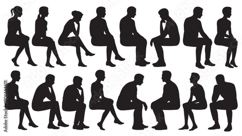 Silhouettes of paired people seated face-to-face, symbolizing communication and interaction.