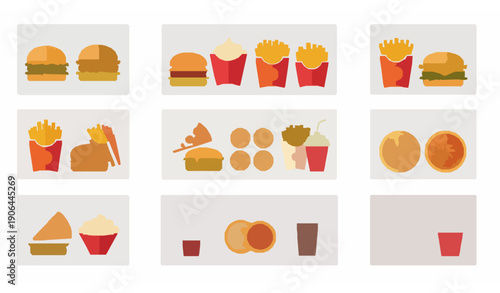 Fast food menu infographic flat vector set