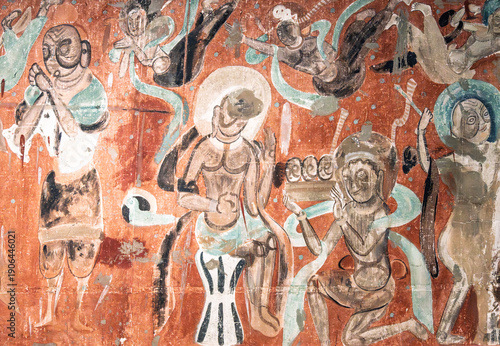 Ancient Buddhist graffiti murals in the Dunhuang Caves of China