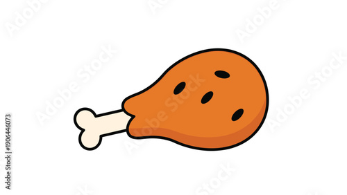 A simple and cute cartoon vector illustration of a single fried chicken leg or drumstick, isolated on a clean white background.