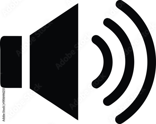 Simple black icon depicting a speaker with sound waves emanating outwards high quality