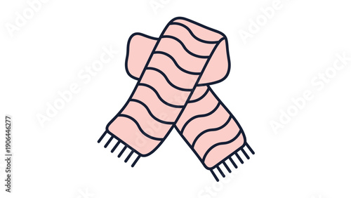 A cute and simple cartoon illustration of a cozy pink winter scarf with a wavy pattern, isolated on a white background for design.