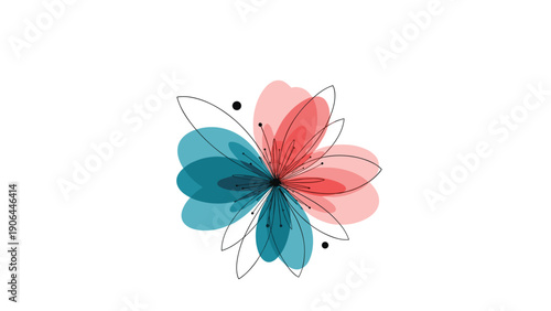An abstract and artistic translucent flower design with overlapping petals in red and blue colors, creating a modern floral graphic.
