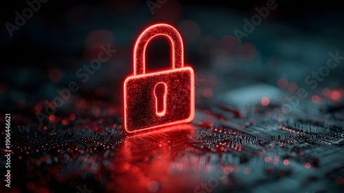 Red glowing padlock symbol on a dark digital background representing cybersecurity and data protection.