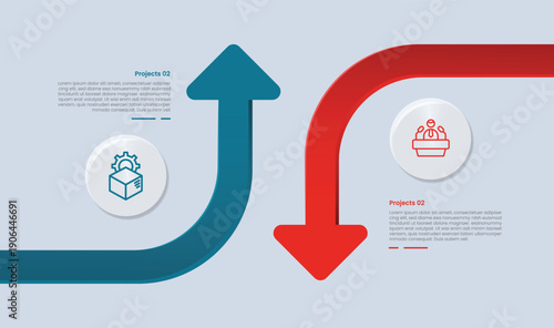 Wallpaper Mural 2 points comparison for infographic with glossy gradient style with smooth arrow opposite direction up and down from each side with two point list information Torontodigital.ca