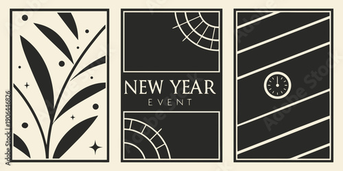Elegant New Year Event Poster – Minimalist Art Deco Black & Gold Invitation Design for Celebrations, Parties, Announcements & Holiday Promotions