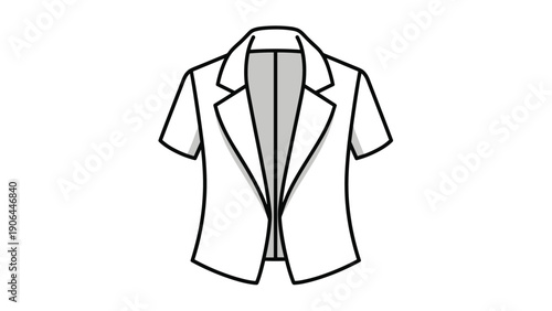 A black and white technical line drawing of a women's short-sleeve blazer or open-front jacket for fashion and apparel design.