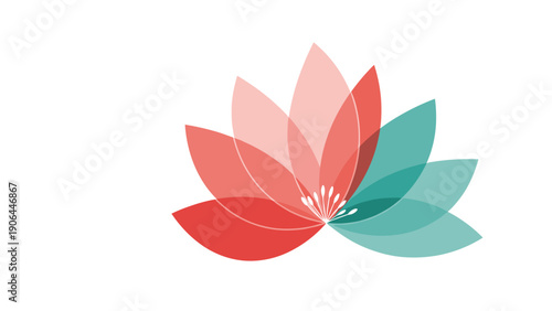 A modern and beautiful logo icon of a lotus flower with translucent overlapping petals in red and teal colors for a wellness brand.