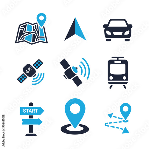 GPS Navigation Icons Set – Map Location Transport Tracking Symbols