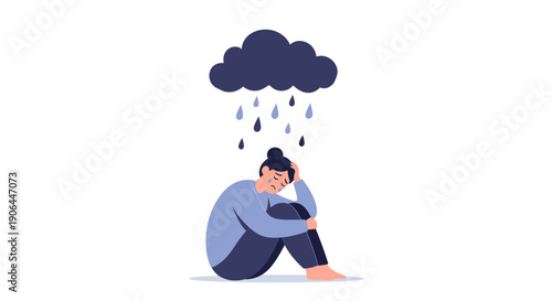 Depressed Person Illustration – Mental Health Anxiety Sadness Concept Art