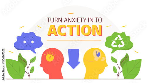 Turn Anxiety Into Action mental health concept vector illustration