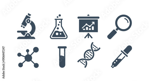 Science Research Icons Set – Laboratory Data DNA Symbols Collection