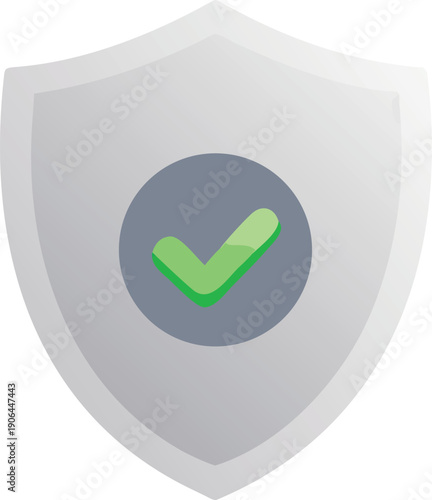 A silver shield icon features a dark circle with a bright green