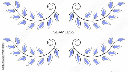 A seamless pattern of blue leaves and vines arranged in a circular design, viewed from directly above, creating a harmonious and natural illustration