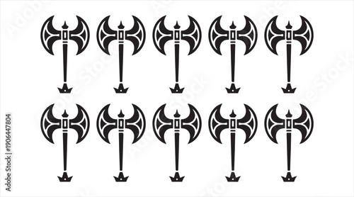 Fantasy warrior axe silhouettes in black minimalist vector illustration style