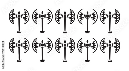 Medieval double headed battle axe silhouette collection with decorative weapon designs