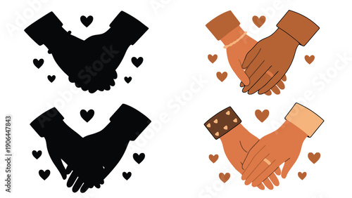An illustration of diverse hands holding together in friendship and love
