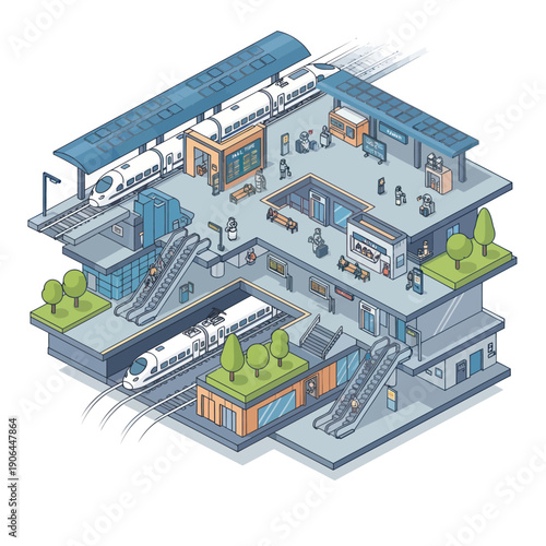 Isometric Illustration of Modern Office Building Interior.