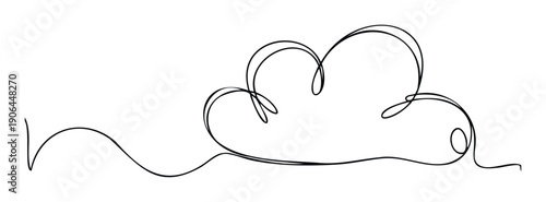 Minimalist continuous line drawing of a fluffy cloud floating above a wavy horizon, perfect for modern branding, weather forecasts, or environmental applications