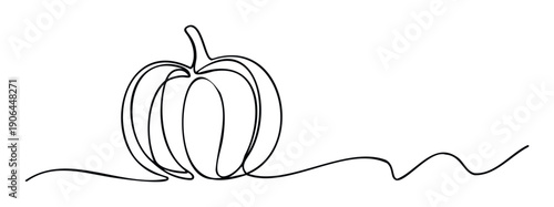A minimalist pumpkin drawn with a continuous single line, perfect for autumn season promotions, Halloween invitations, or Thanksgiving celebration designs.