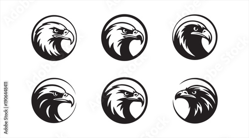 Eagle head logo silhouette collection in circular emblem badge designs