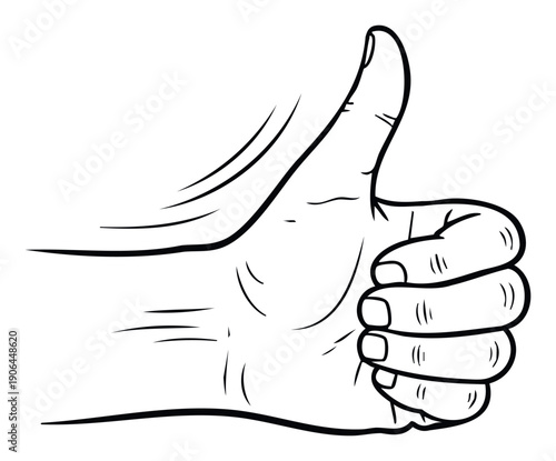 A bold line drawing of a human hand making a positive thumbs up gesture, perfect for communicating approval, agreement, and excellence in various digital and print media projects.