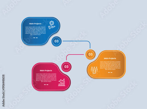 3 points infographic with glossy gradient style with folder and circle line connection on cycle circular with three segment information
