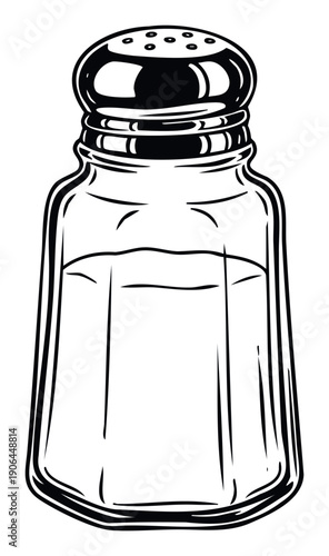 A stylized salt shaker, an essential kitchen condiment for seasoning food, perfect for culinary publications, food service branding, and recipe book layouts.