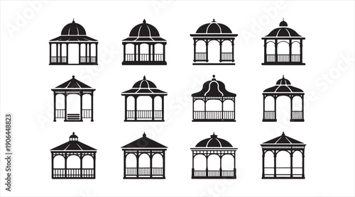 Gazebo and pavilion silhouette collection for garden park and outdoor architecture