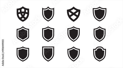 Medieval heraldry silhouettes featuring shields and crowns for emblem design