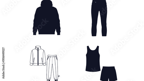 A collection of various clothing items on a white background