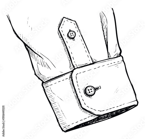 Detailed sketch of a classic shirt cuff with buttoned closure, perfect for apparel manufacturing guides, textile education materials, or mens fashion catalog imagery