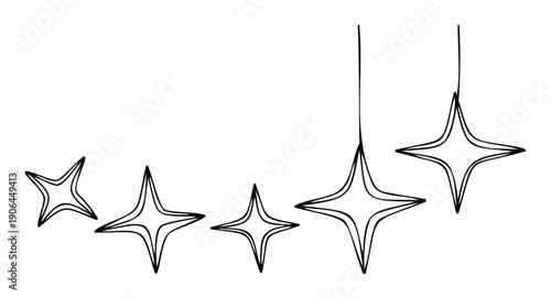 Charming line art star symbols with layered contours presenting a minimalist glitter arrangement for childrens books festive apparel or modern visual branding assets
