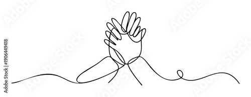 Minimalist one line drawing depicting two intertwined hands representing strength, collaboration, and teamwork, perfect for branding, presentations, and awareness campaigns