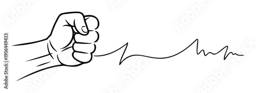 Strong human fist holding onto a continuous undulating line representing life force, energy, or a determined path, suitable for health, motivation, and abstract concepts.