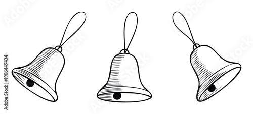 Simple hand drawn bells with a decorative loop are perfect graphic assets for holiday greetings, festive events, educational activities, and seasonal craft projects