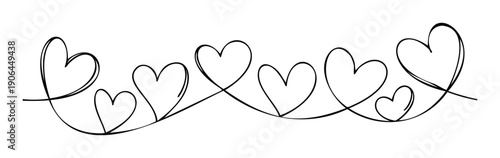 Simple continuous line drawing featuring multiple intertwined hearts, ideal for expressing romantic love, affection, and togetherness in wedding themes, greeting cards, and social media