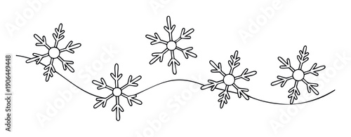 Simple doodle drawing of delicate ice crystals on a flowing wavy line, perfect for winter holiday greeting decorations, seasonal event invitations, or festive graphic projects.