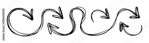 Dynamic hand drawn sketch arrows set for graphic design projects presentations and digital user interface elements to indicate direction or highlight information