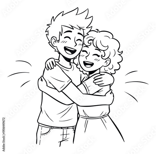 Joyful young boy and girl sharing a warm embrace, expressing deep affection and happiness, ideal for content celebrating friendship or family bonds
