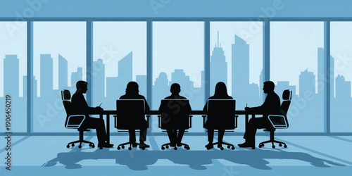 Corporate Boardroom Meeting Silhouette with Executive Team Discussing Business Strategy Leadership Decision Making and Professional Management Concept Illustration
