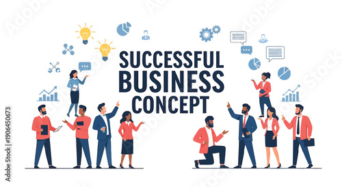 Vector illustration of business team working together, successful business concept, teamwork and collaboration, for presentation or website, isolated on transparent background, png